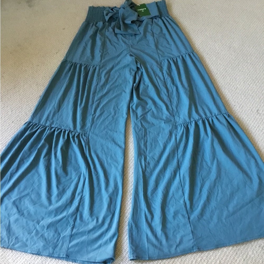 HALARA Teal Wide-Leg Tiered Jumpsuit Pants